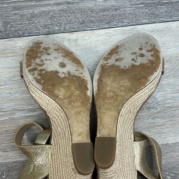 0327 Michael Michael Kors gold wedge sandals - Picture 6 of 7